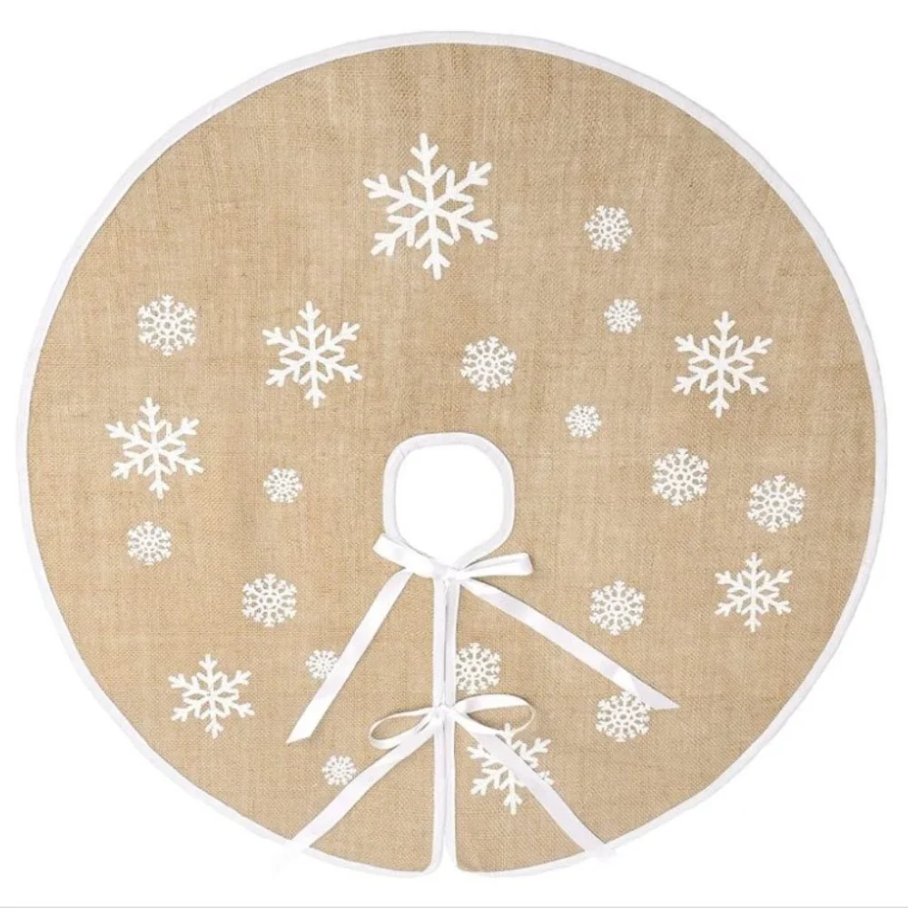 Rustic Burlap Christmas Tree Skirt – 48” Snowflake Farmhouse Style – NWT - Picture 4 of 12